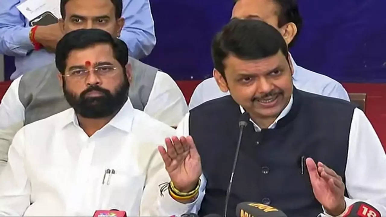 Maharashtra CM Eknath Shinde and Deputy CM Devendra Fadnavis address a press conference