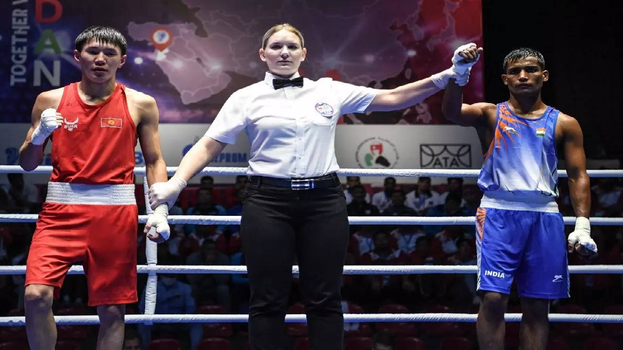 Indian boxer Sparsh Kumar defeated Kyrgyzstan's Diushebaev Nurzhigit 5-0 in his round of 32 match at the Asian Boxing Championships in Amman, Jordan on Tuesday. Pic Credit- ASBC-Marget Kincses