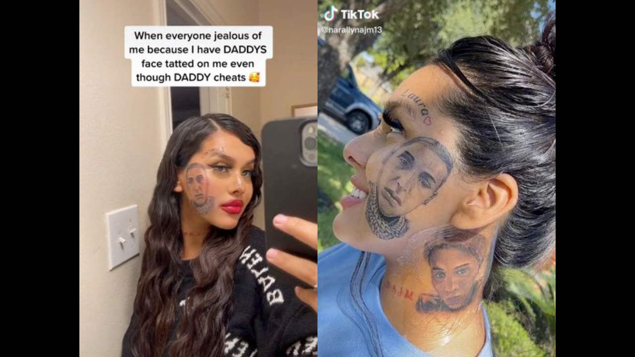 Woman gets partners face tattooed on her cheek  after being cheated on   Mirror Online