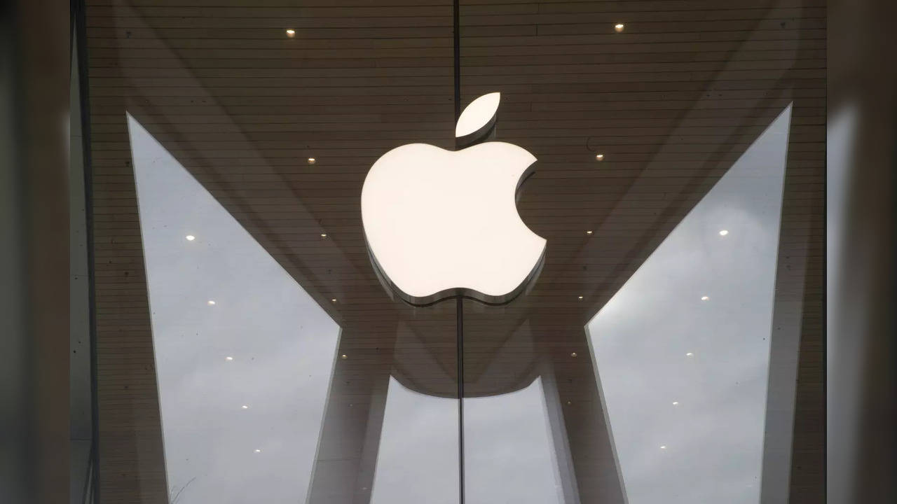 The Apple logo is displayed at the Apple store in the Brooklyn borough of New York