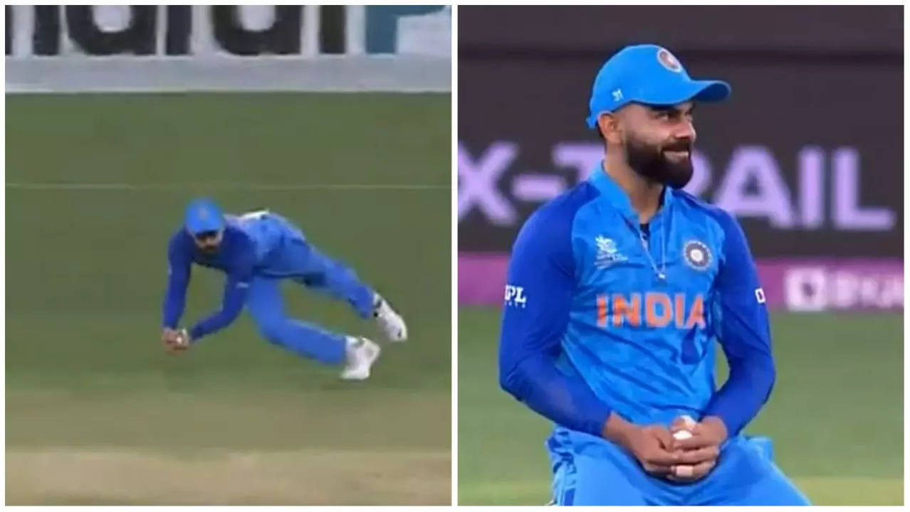 Virat Kohli reacts in disbelief after taking stunning diving catch in Indias T20 WC clash vs Zimbabwe