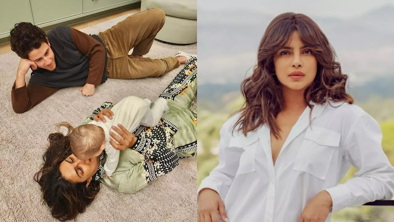 Priyanka Chopra with daughter Malti and husband Nick Jonas.