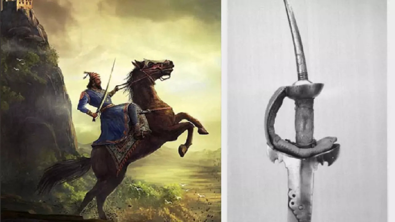 ​Painting of Chhatrapati ​Shivaji Maharaj and presumed​ photo of Jagdamba sword