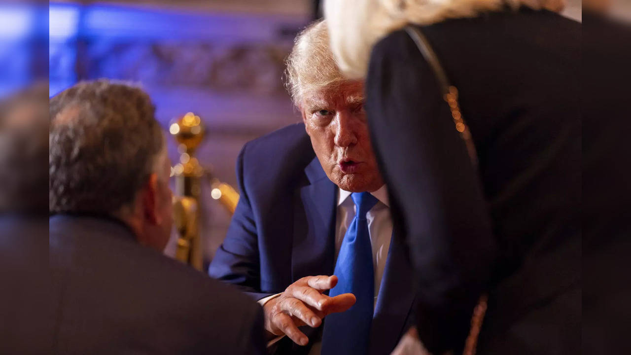 Former President Donald Trump speaks to guests at Mar-a-lago on Election Day