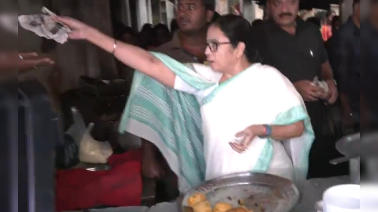 West Bengal CM Mamata Banerjee serves pakodas