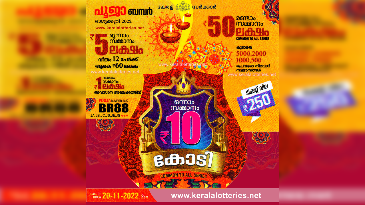 Kerala Pooja Bumper lottery results Kerala Pooja Bumper BR 88 lottery