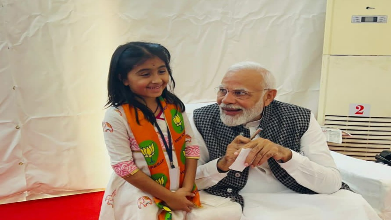 Aadhya with PM Modi (Photo: Times Now)