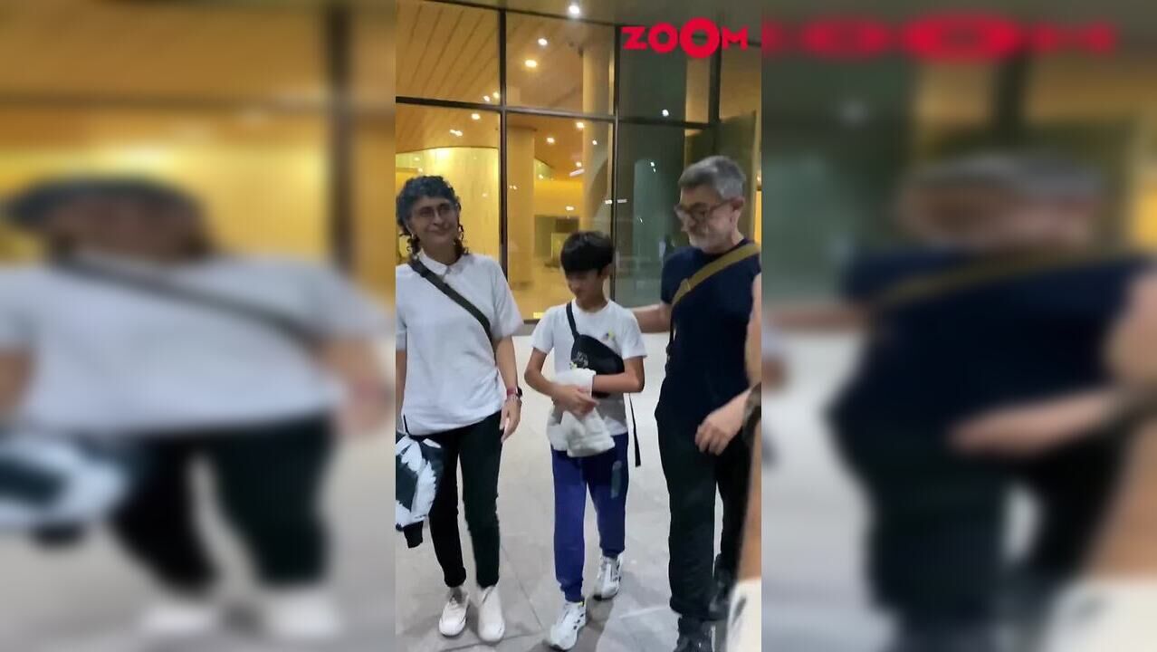 Aamir Khan poses with ex-wife Kiran Rao and son Azad Rao at airport