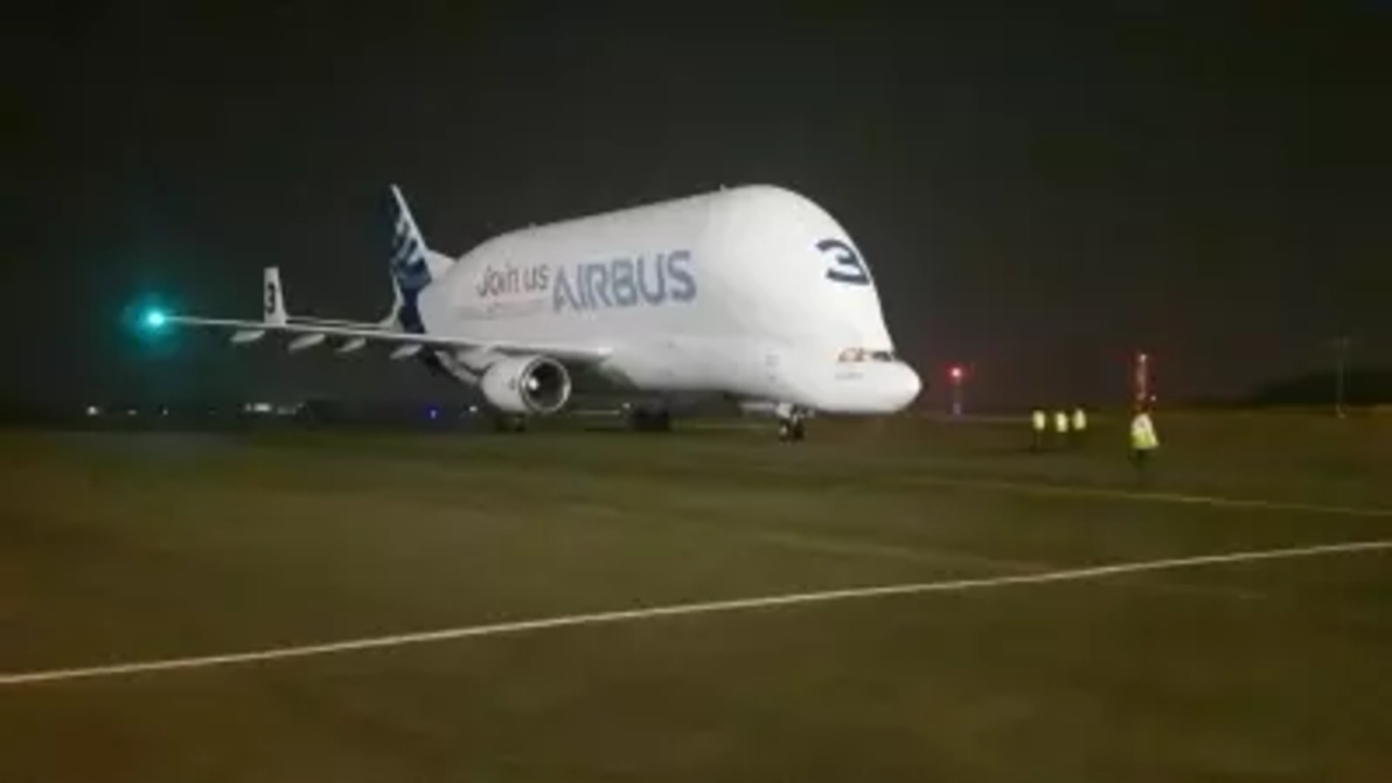 Airbus Beluga lands at Hyderabad Airport.