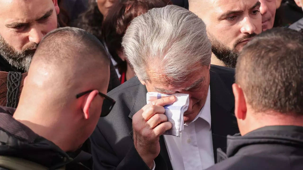 Former Albanian President Sali Berisha was punched in the face during a protest