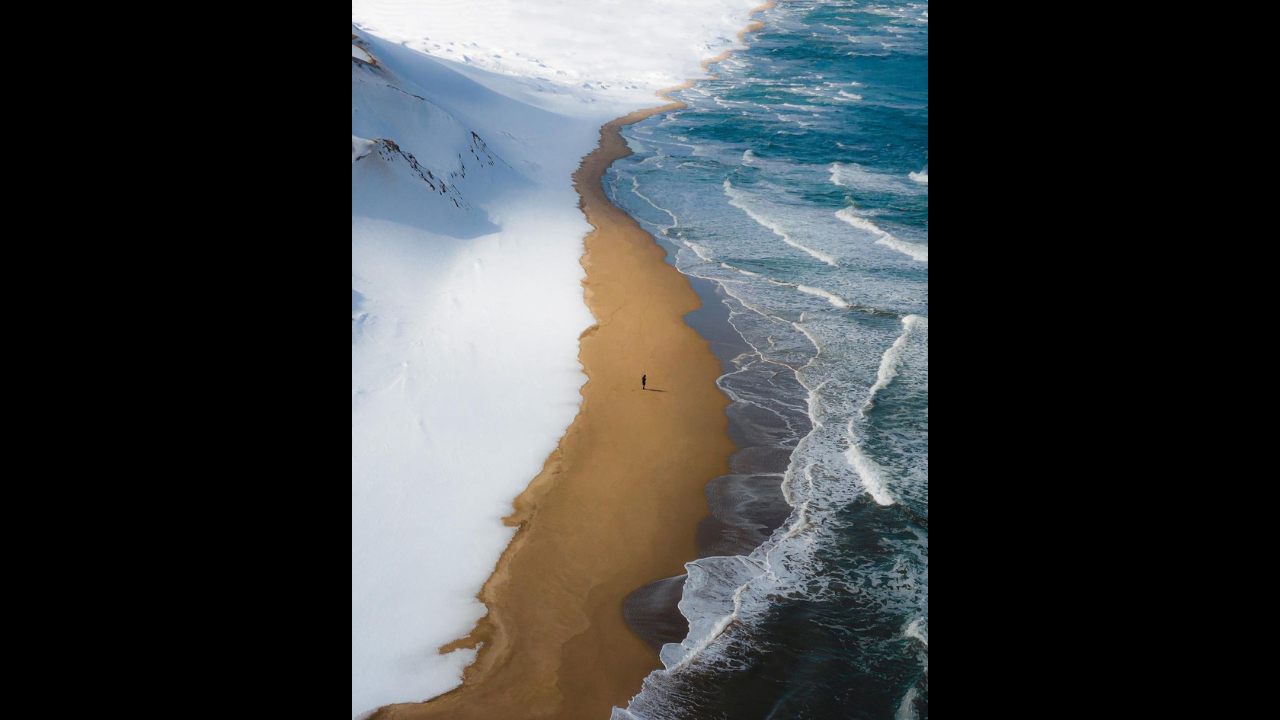 Stunning photo of Japanese beach where snow, sand and sea meet goes viral