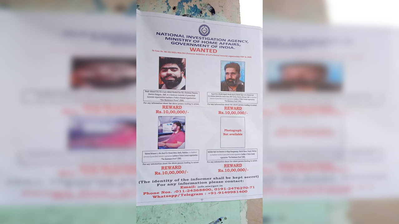 NIA announces Rs 40 lakh cash reward for on 4 hardcore TRF terrorists