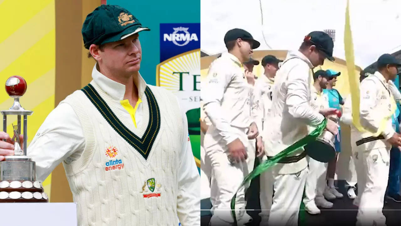 Watch: Steve Smith breaks series-winning trophy on stage, drops it on ...