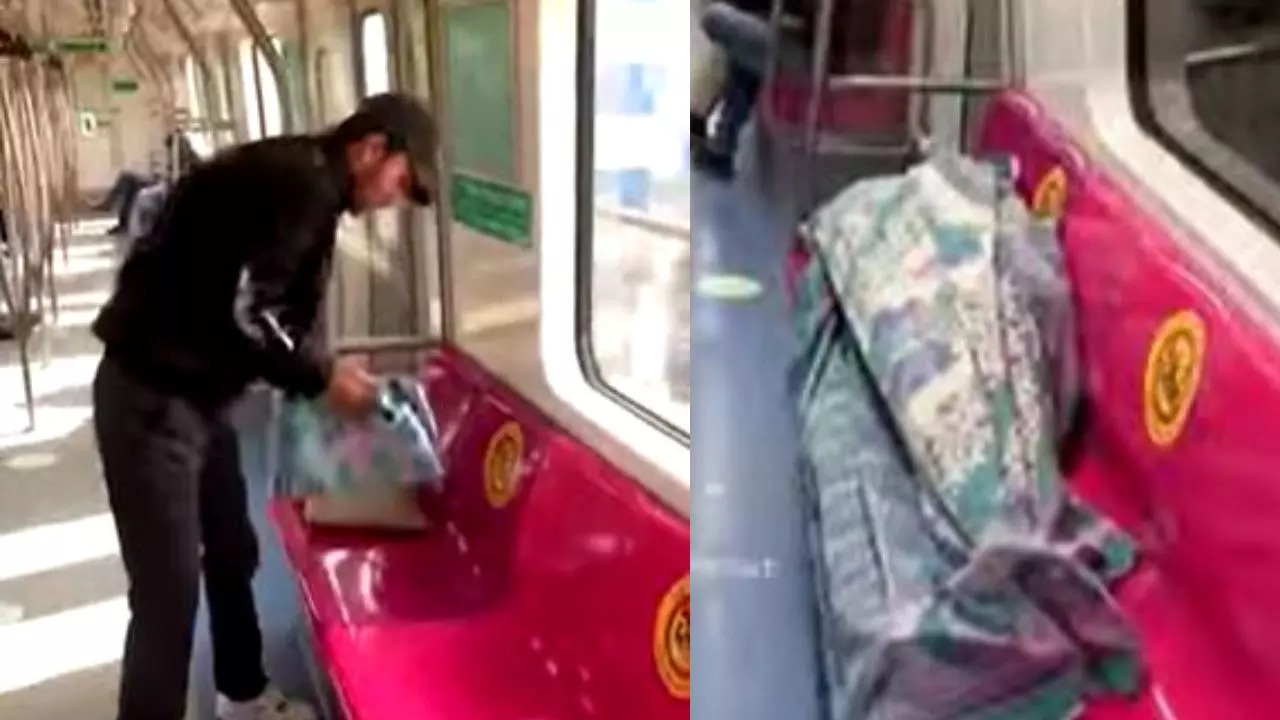 Man makes a bed and naps inside Delhi metro | Viral News, Times Now