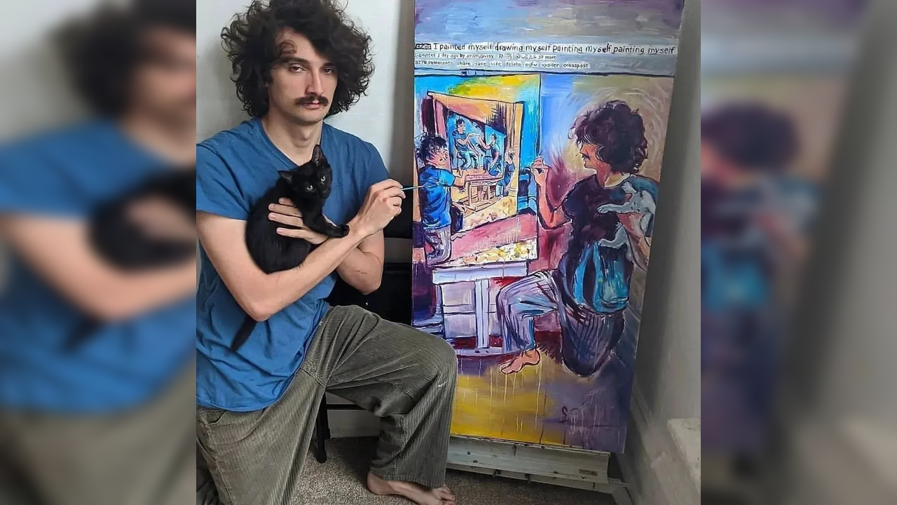 Not an optical illusion but an artist making portraits of himself