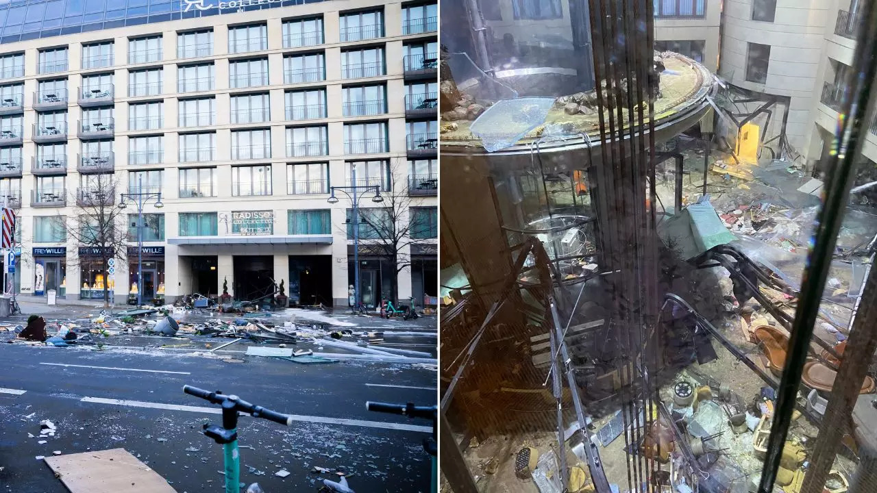 ​The 46-foot-high fish tank burst early this morning at the Radisson Blu hotel in central Berlin​