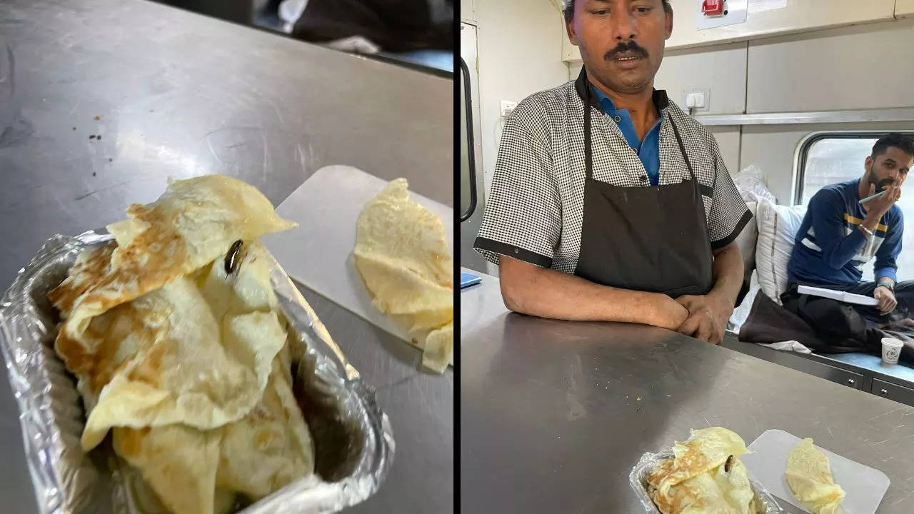 A cockroach crawls up an omelette allegedly given to a two-year-old passenger aboard a Rajdhani Express | Picture courtesy of @the_yogeshmore/Twitter