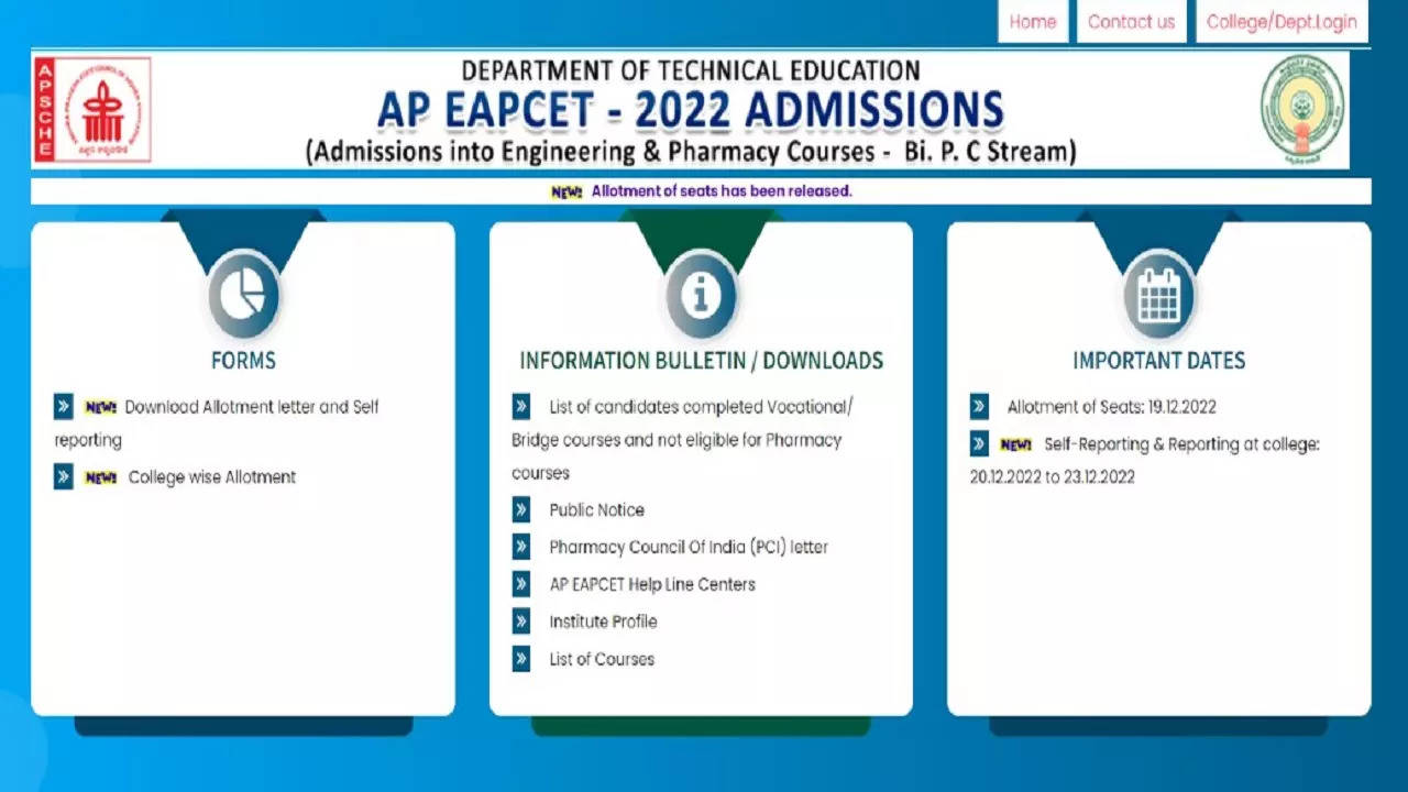 AP EAMCET Counselling 2022 seat allotment result released for BiPC stream on cets.apsche.gov.in, link here