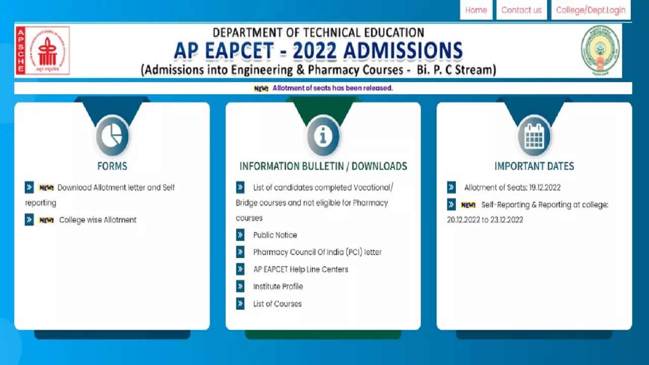 AP EAMCET Counselling 2022 seat allotment result released for BiPC stream on cets.apsche.gov.in, link here