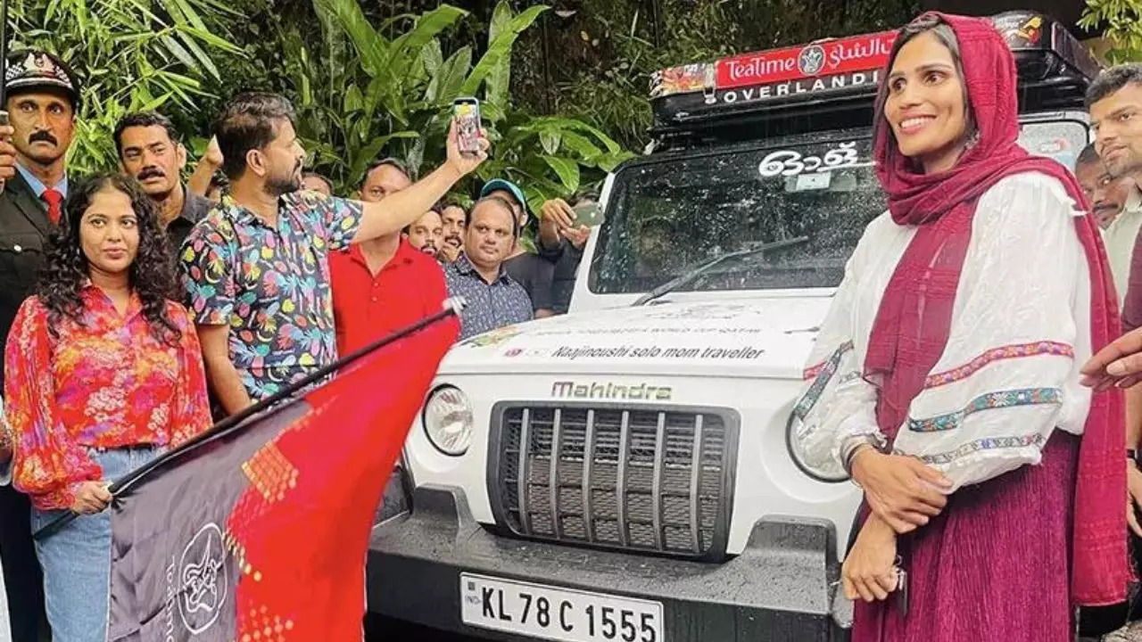 Naaji Noushi, of Kerala, drove her Mahindra Thar to Qatar to attend the FIFA World Cup final | Picture courtesy of naaji.noushi/Facebook