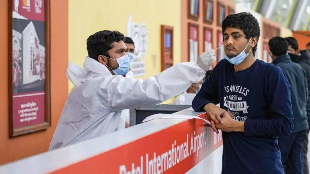 A passenger undergoes Covid test at airport