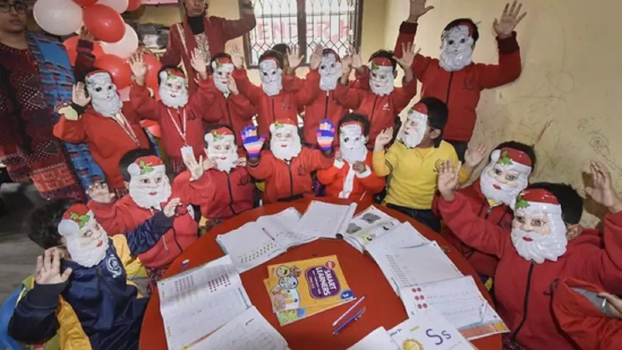 Students in Santa dress