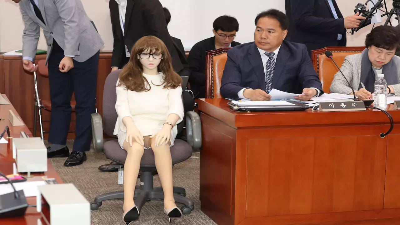 A lawmaker Lee Yong-ju, who brought a sex doll, speaks during a parliamentary inspection at the National Assembly in Seoul, South Korea, on Oct. 18, 2019