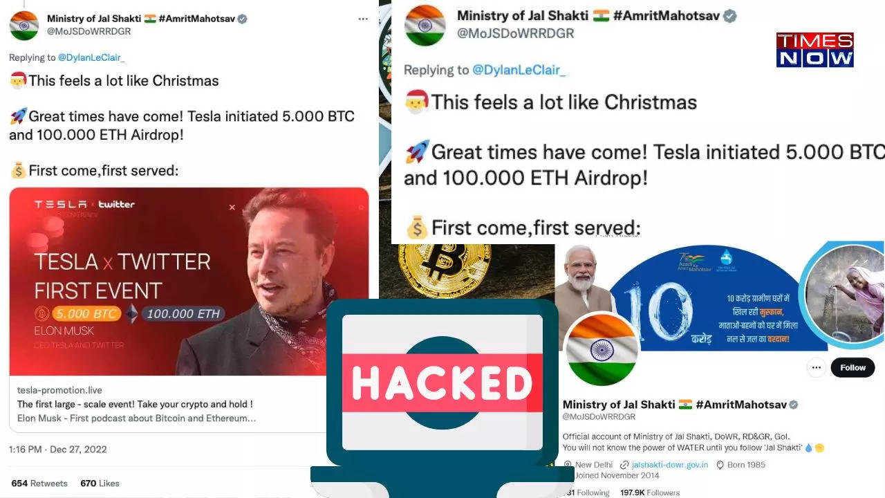 The Indian Government's Ministry of Jal Shakti (Water Resources) Twitter account gets taken over by Crypto Bots