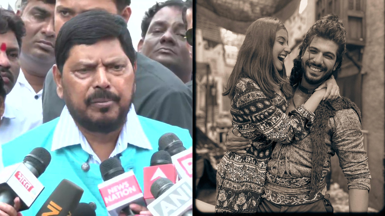 Union Minister Ramdas Athawale, Tunisha Sharma and Sheezan Khan