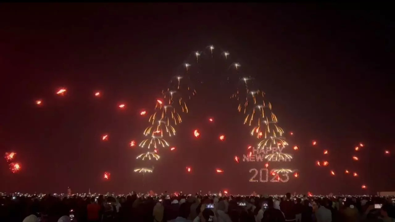 Ras Al Khaimah, of the UAE, broke a world record with largest 'Happy New Year 2023' message created by drones | Screengrab: Twitter