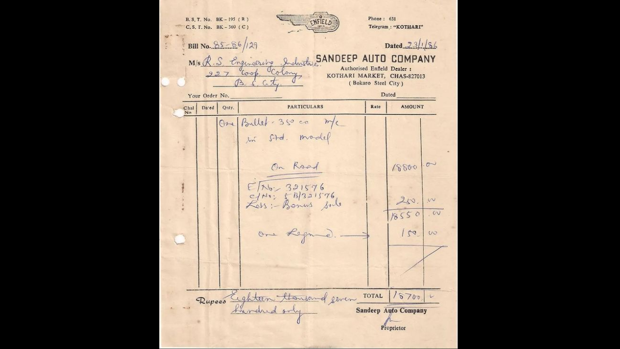 Old bill of Royal Enfield Bullet 350cc bought at Rs 18,700 in 1986 goes viral