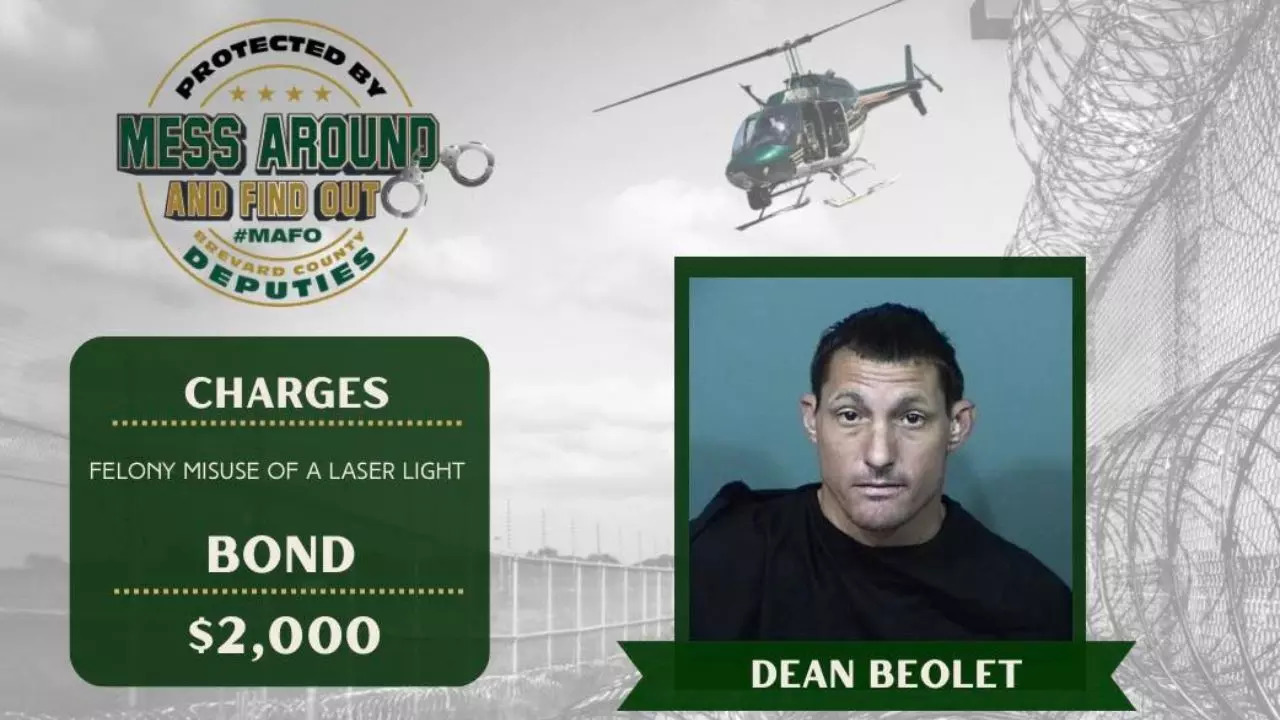 A Florida man was arrested after a laser light he pointed at a police helicopter caused temporary blindness to the pilot and endangered two lives | Picture courtesy of Brevard County Sheriff's Office/Facebook