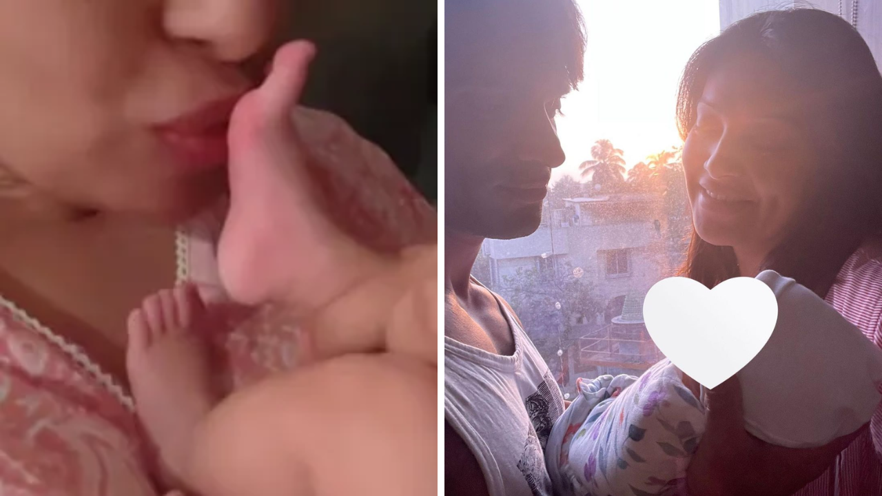 New mom Bipasha Basu kisses daughter Devi's feet