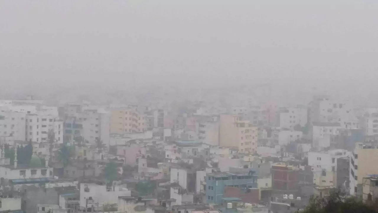 A thick layer of fog engulfs in the city of Hyderabad