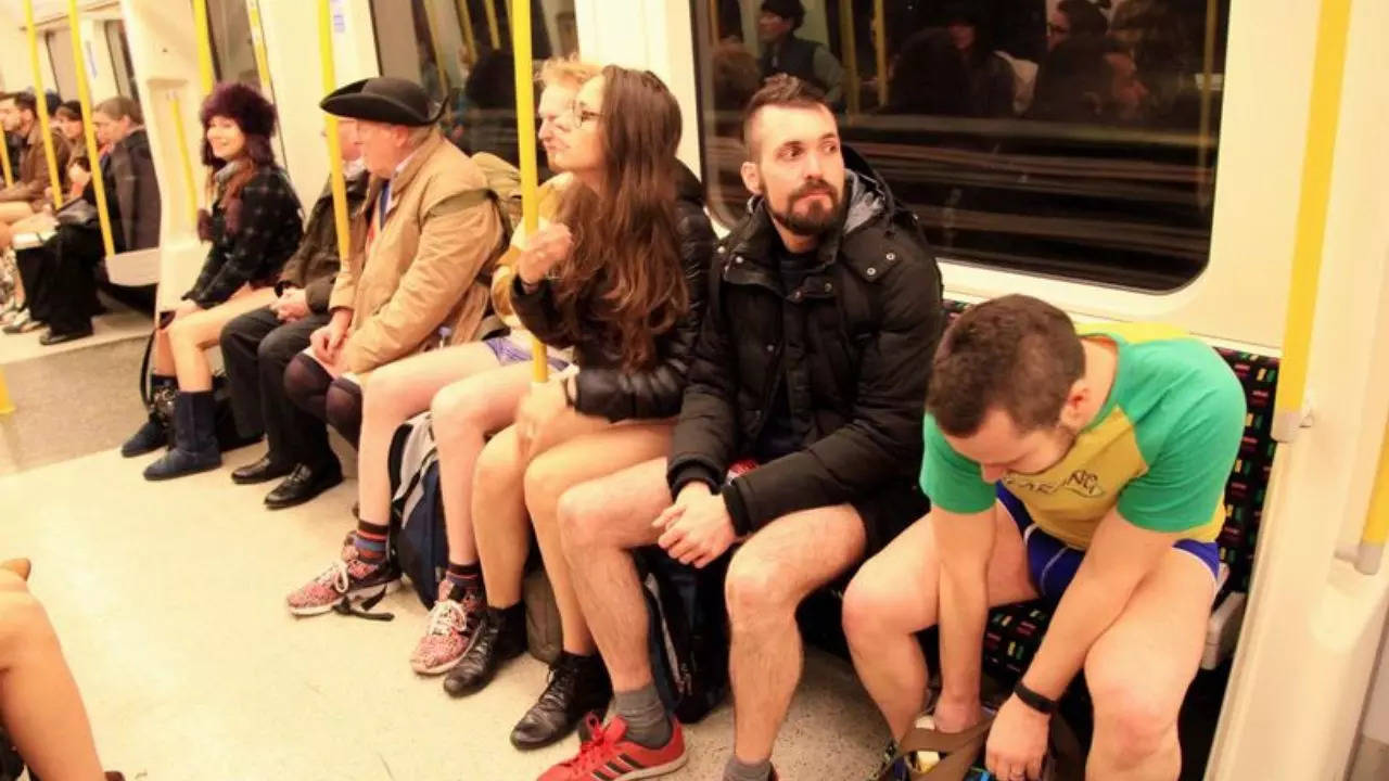 London commuters strip down to underwear for 'No Trousers Day
