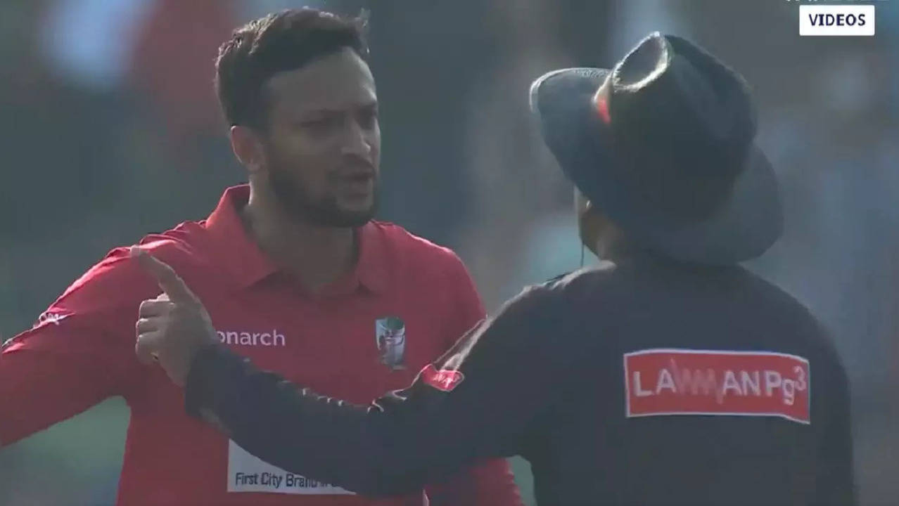 WATCH Shakib Al Hasan enters ground, gets engaged in a verbal spat with on-field umpire during BPL match Cricket News, Times Now