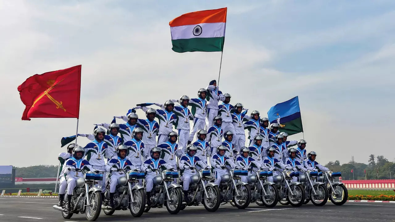 Army Daredevils perform stunts during the celebrations.