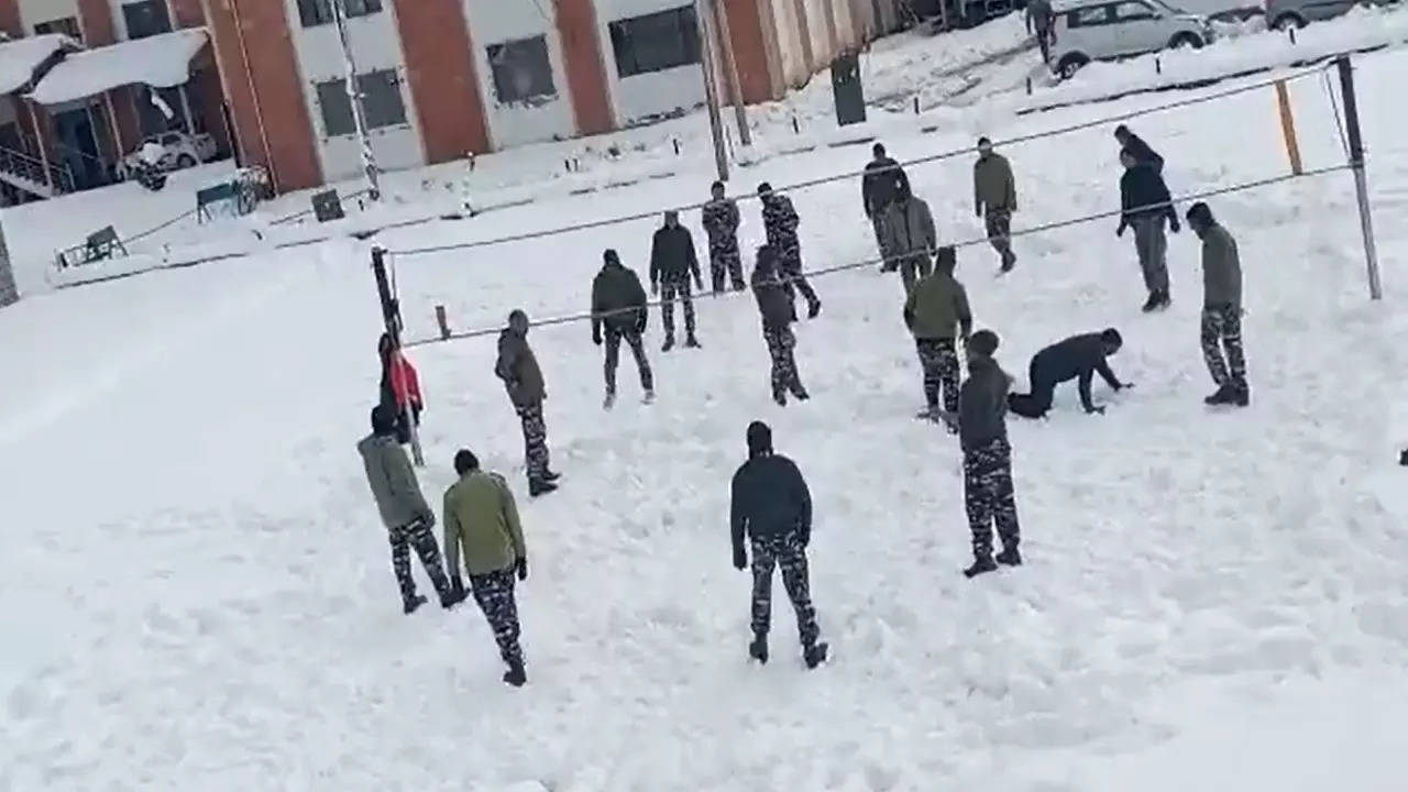 CRPF troops playing volleyball