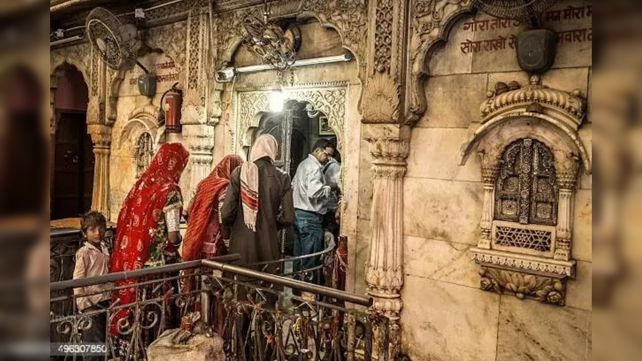 Devotees worshipping at a temple