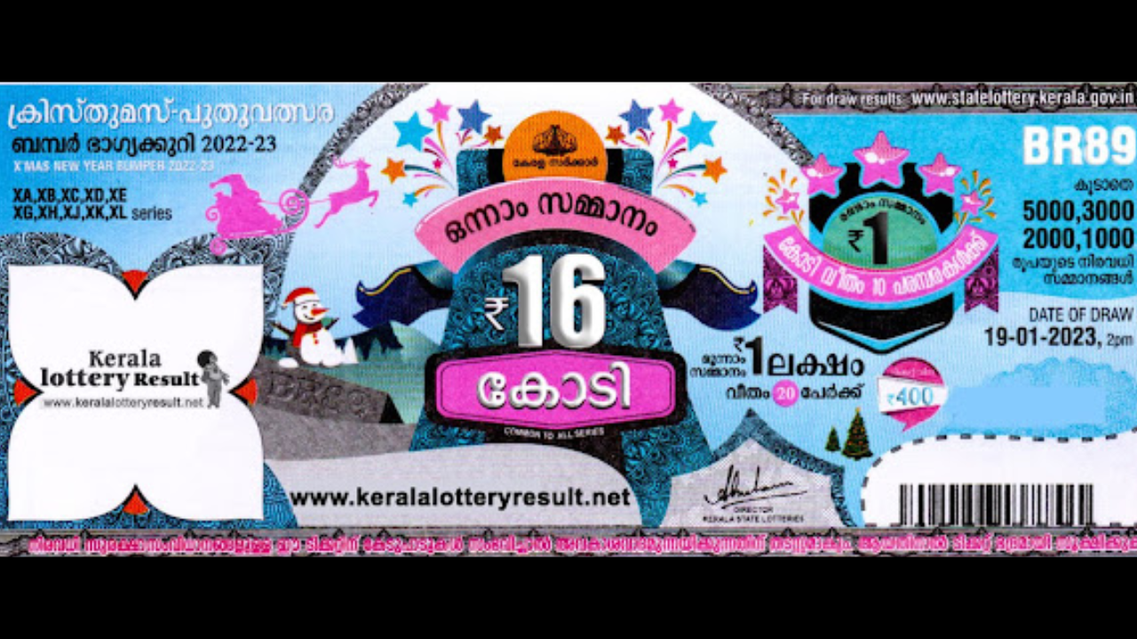 Kerala X'mas New Year Bumper 202223 BR89 lottery result on January 19