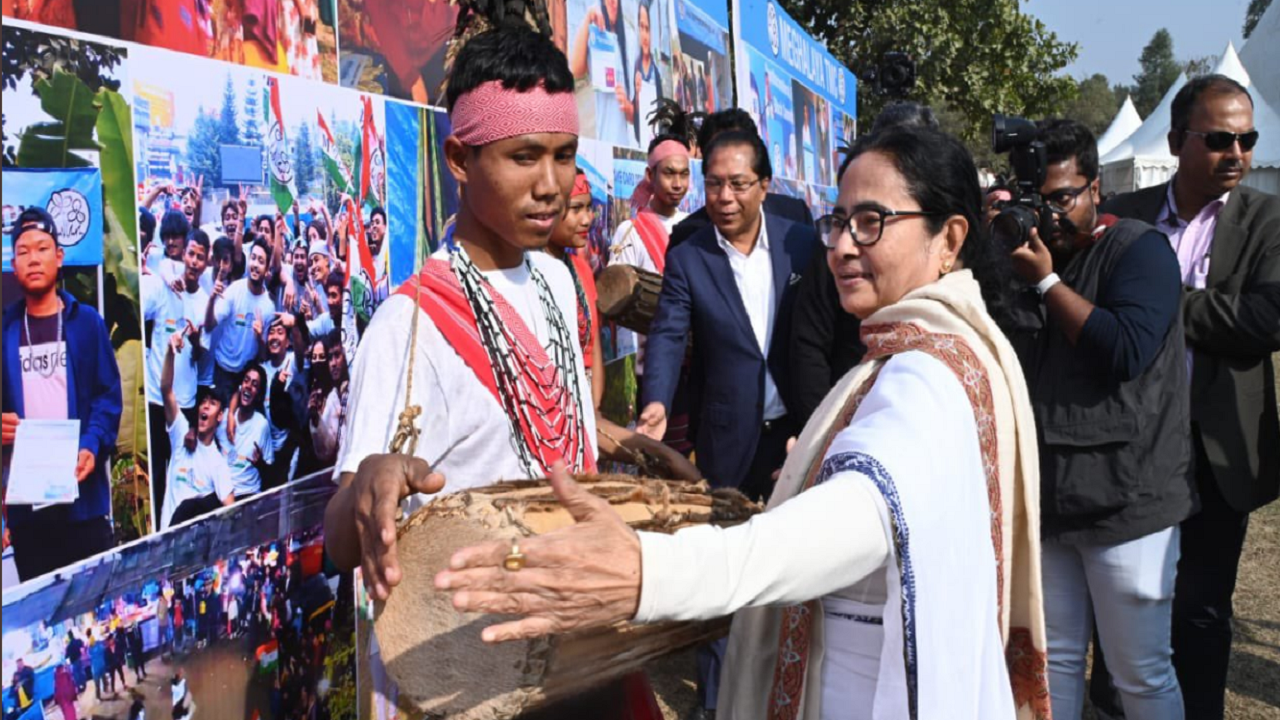 Mamata Banerjee plays drum in Meghalaya