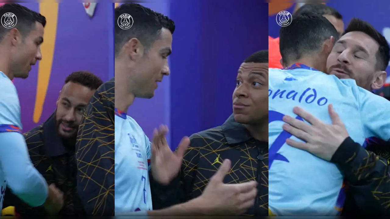 WATCH: Cristiano Ronaldo greets Lionel Messi, Neymar, Kylian Mbappe ahead  of Saudi Arabia friendly