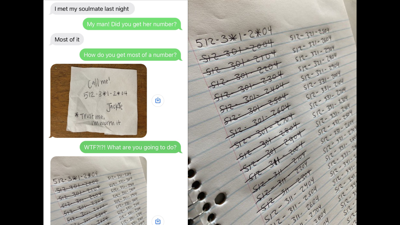 Girl gives her number to guy she met at bar but 2 digits are missing - will he find her