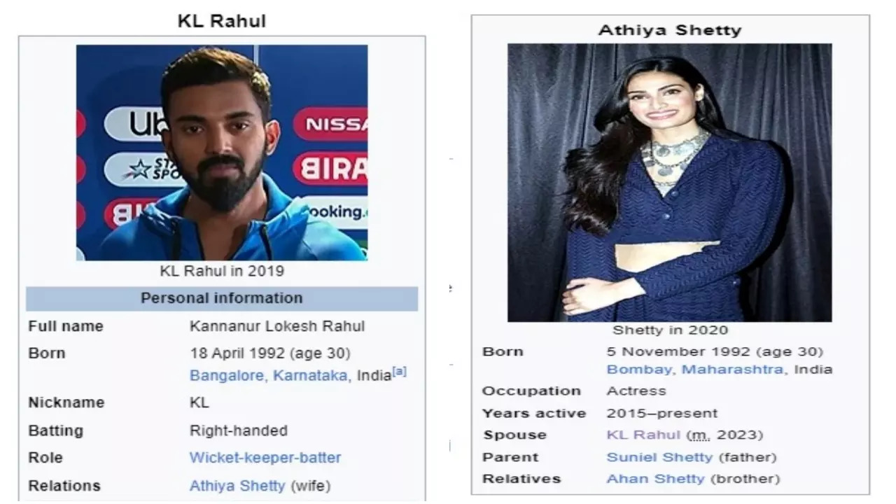 Wikipedia declares KL Rahul, Athiya Shetty spouses after their grand  wedding in Khandala | Entertainment News, Times Now