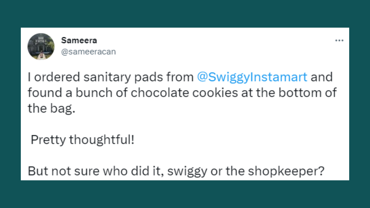 Woman orders sanitary pads from Swiggy, gets chocolate cookies along with them