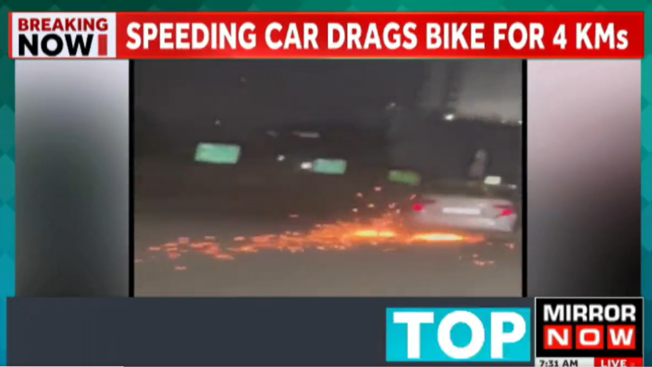 Sparks fly as car drags bike for over 3 km in Gurugram