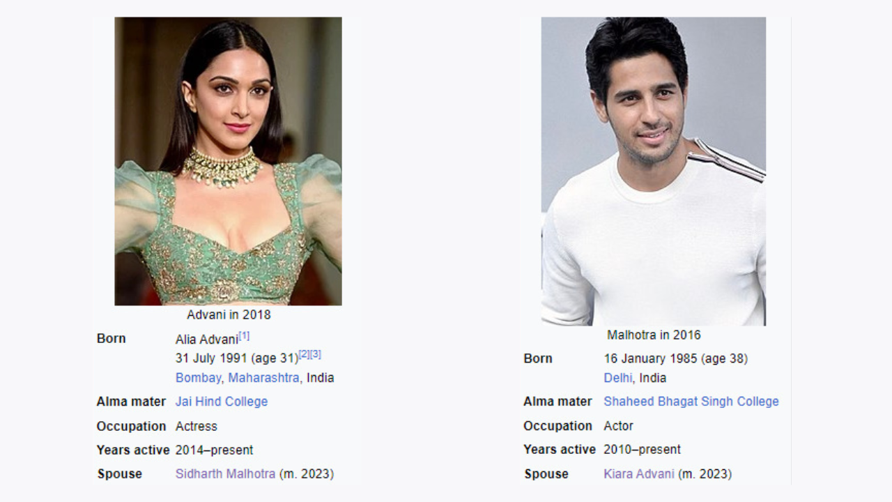 Wikipedia declares Kiara Advani and Sidharth Malhotra as spouses