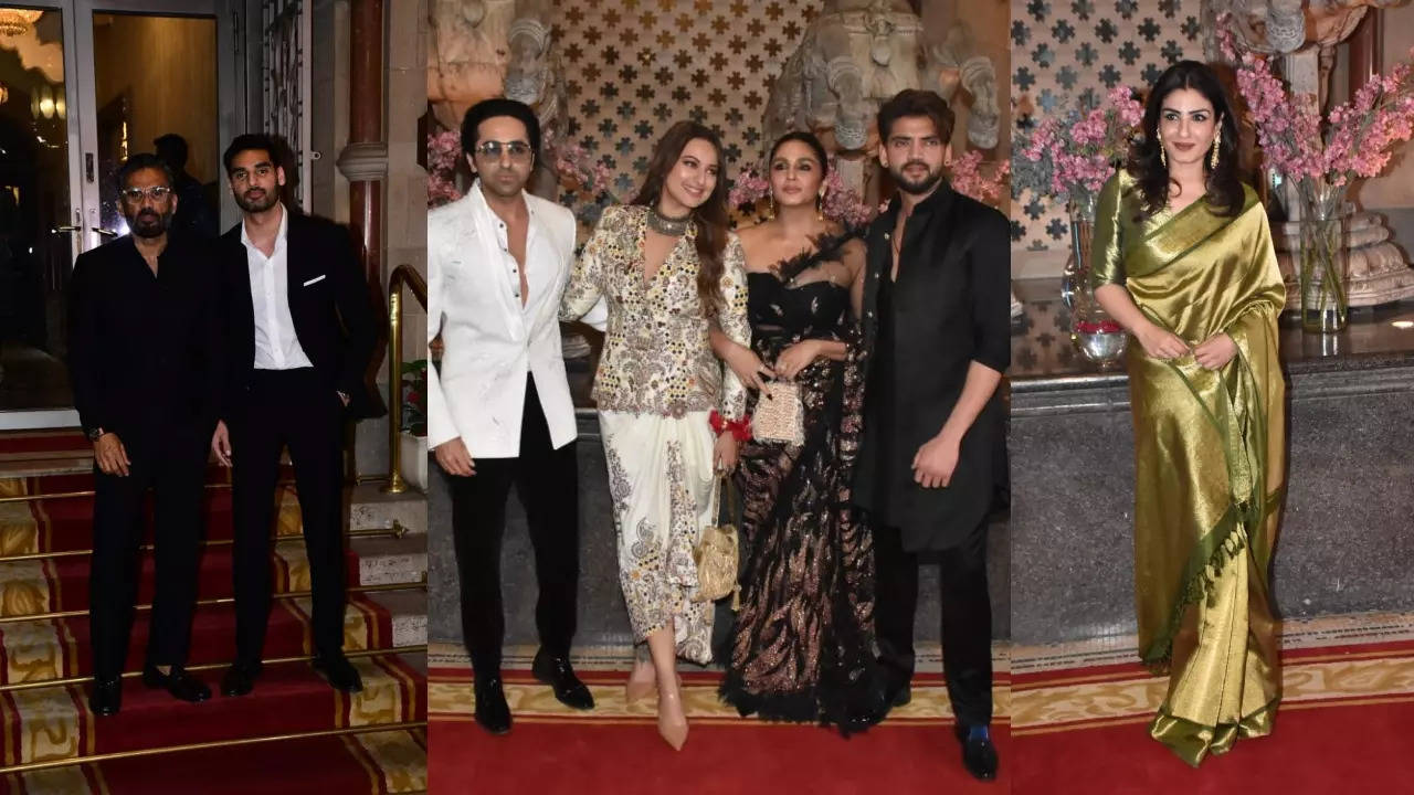 Raveena, Ayushmann, Suneil Shetty and others make striking appearance at Ramesh Taurani’s daughter’s wedding reception