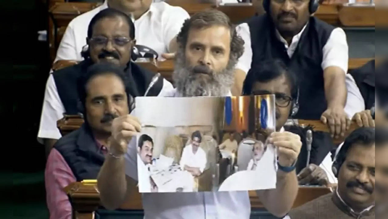 ​Rahul Gandhi shows PM Modi's pic with Gautam Adani