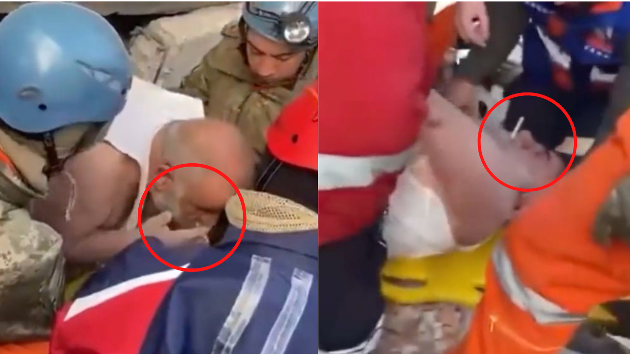 Man holding cigarette pulled out from Turkey-Syria earthquake rubble